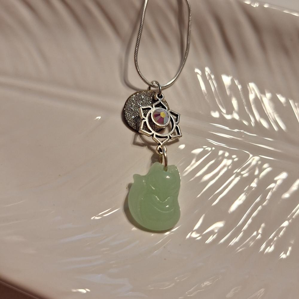 Fox Silver Necklace with Crystal Pendant Good Zen Fortune New